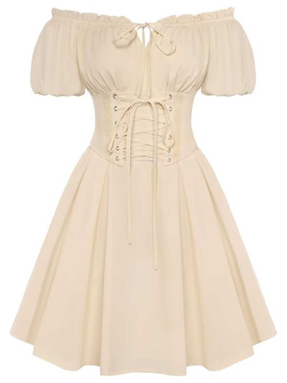 Off Shoulder Renaissance Corset Mini Dress Puff Sleeve Laced